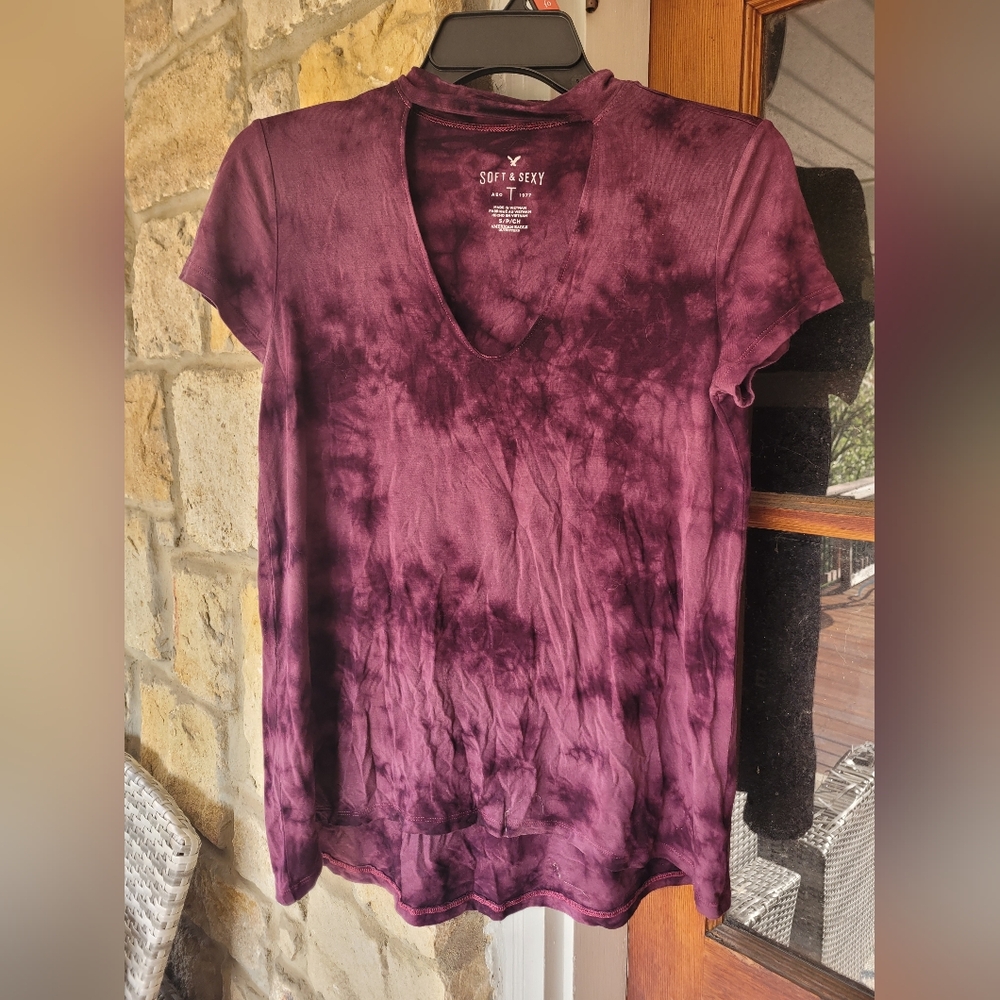 American Eagle Women's Purple Tie-Dye Short Sleeve Tee